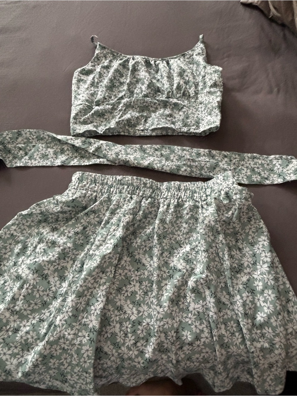 Floral Two-Piece Crop Top & Skirt Set in Light Sage
